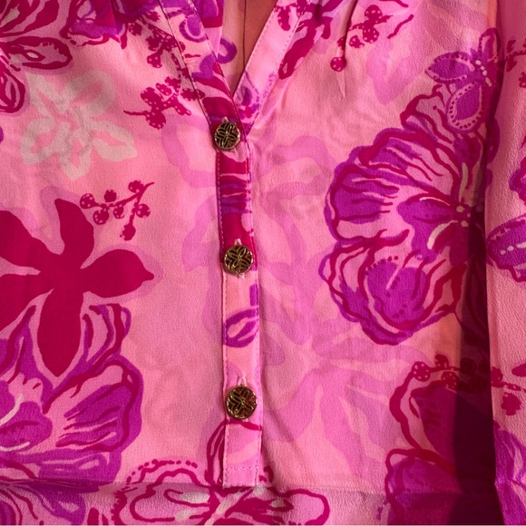 Lilly Pulitzer Elsa Silk Top Parigi Pink Supporting Squad Long Sleeve XXL NWT - Picture 14 of 15